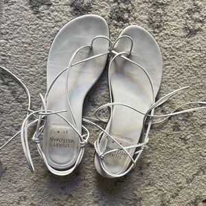 Stuart Weitzman White Tie Up Sandals